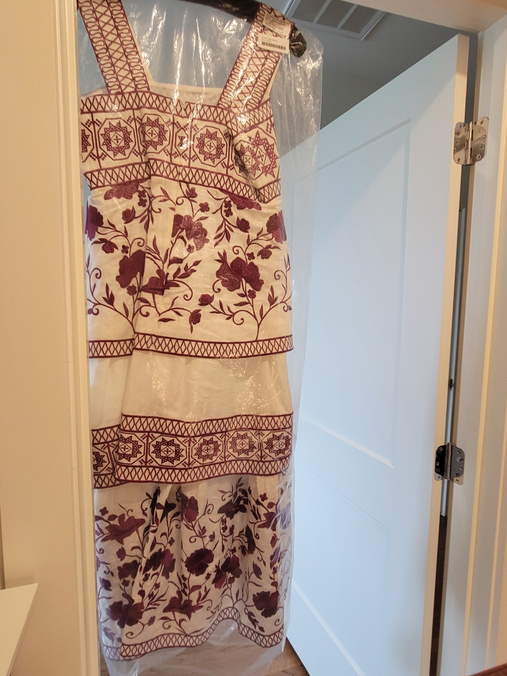 Ivory Dress with Plum Floral Embroidery